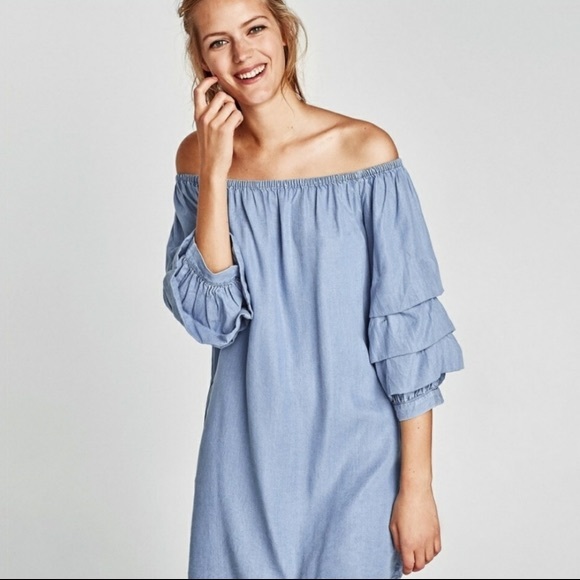 ZARA Woman Butterfly Off Shoulder Dress Size XS - Picture 3 of 8